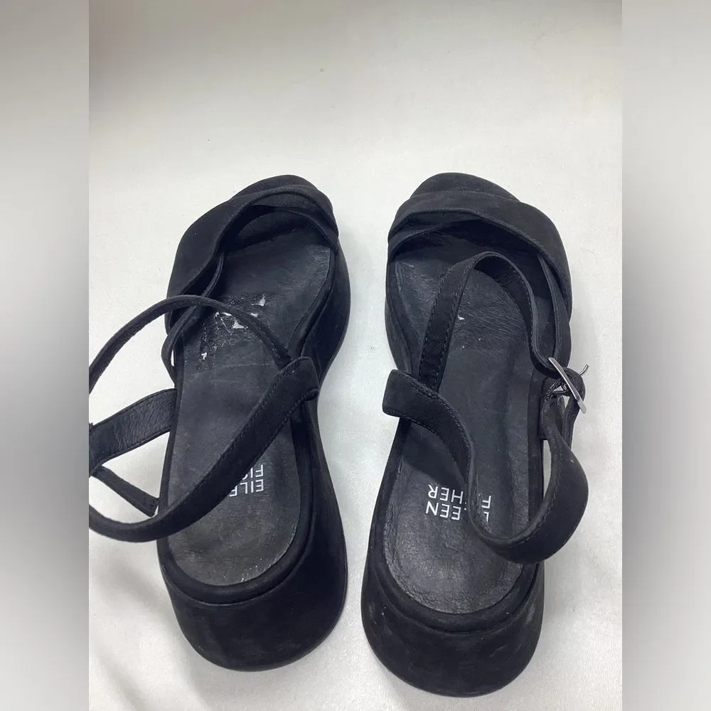 Eileen Fisher‎ Dae Black Wedge Sandal Size 9.5